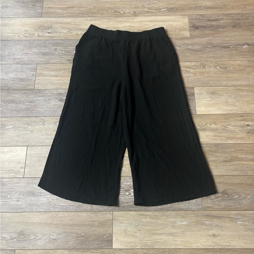 Anrabess Pants Women’s Sz XL Linen Blend Wide Leg Black Lagenlook Boho Peasant